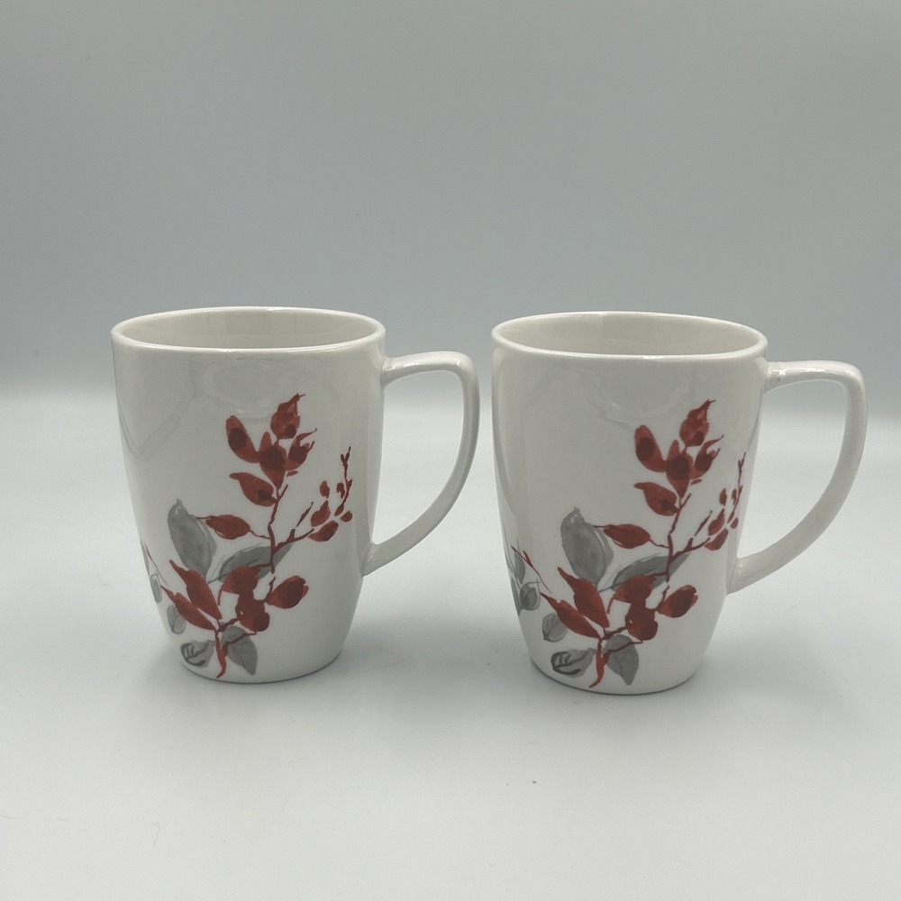 2 CORELLE Square KYOTO LEAVES‎ 12-oz Porcelain mugs Japanese Watercolor